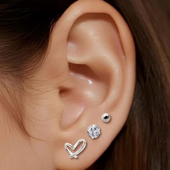 Jewelry - Earrings , Set of 3 Pair, Petite , 925 Sterling Silver NWT